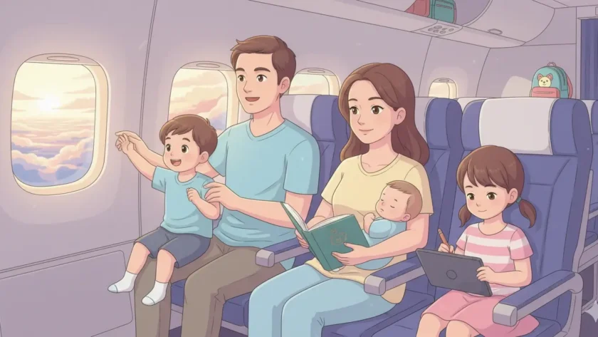 illustration voyager en avion avec un enfant