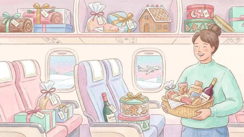 illustration article produits de Noel à ramener en avion