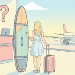 illustration prendre avion avec planche de surf